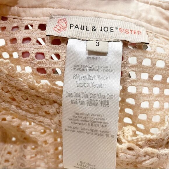 Paul & Joe Sister Perforated Crochet Top Bell Sleeves - Picture 3 of 5